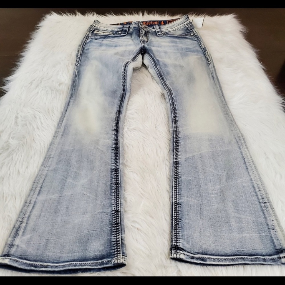NWT Rock Revival Acid Blue Bootcut Jeans Size 25 - Picture 10 of 16